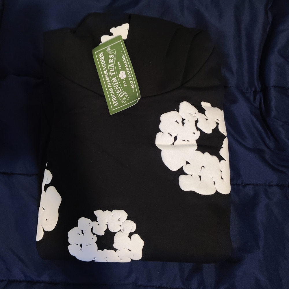 Denim Tears Black and White Hoodie - Puff Print Size Medium